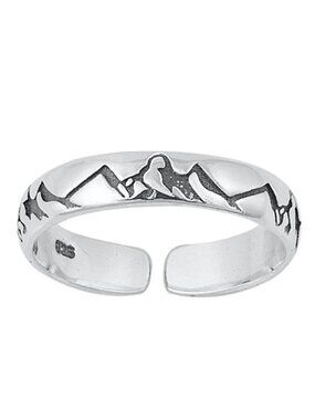 NWT- Women's Polished Sterling Silver (925) Oxidized Etched Mountains Toe Ring